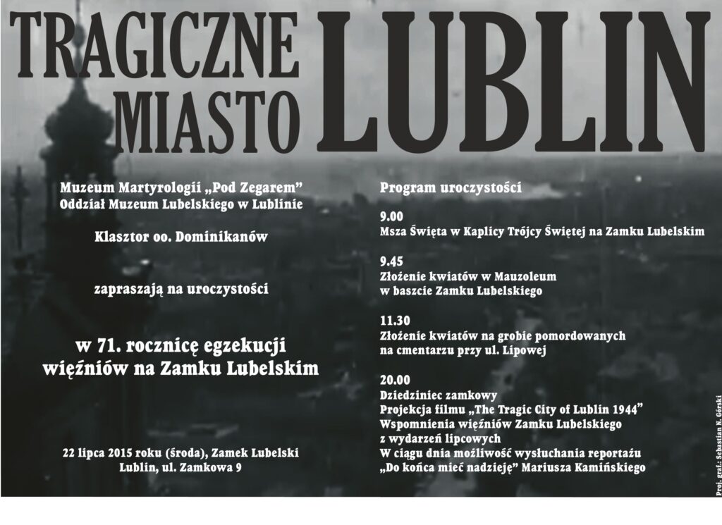 Zaproszenie na uroczystości w 71. rocznicę egzekucji więźniów na Zamku Lubelskim