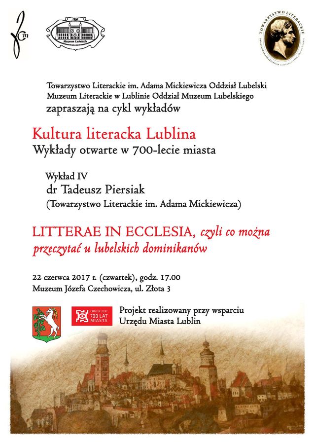 Zaproszenie na cykl wykładów Kultura literacka Lublina 2017
