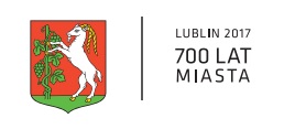 Herb Lublina, obok napis Lublin 2017 700 lat miasta