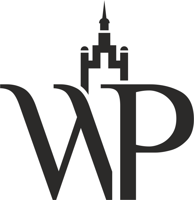 logotyp Wydawnictwa Poznańskiego przedstawiający duże litery WP, a nad nimi zarys wieży.