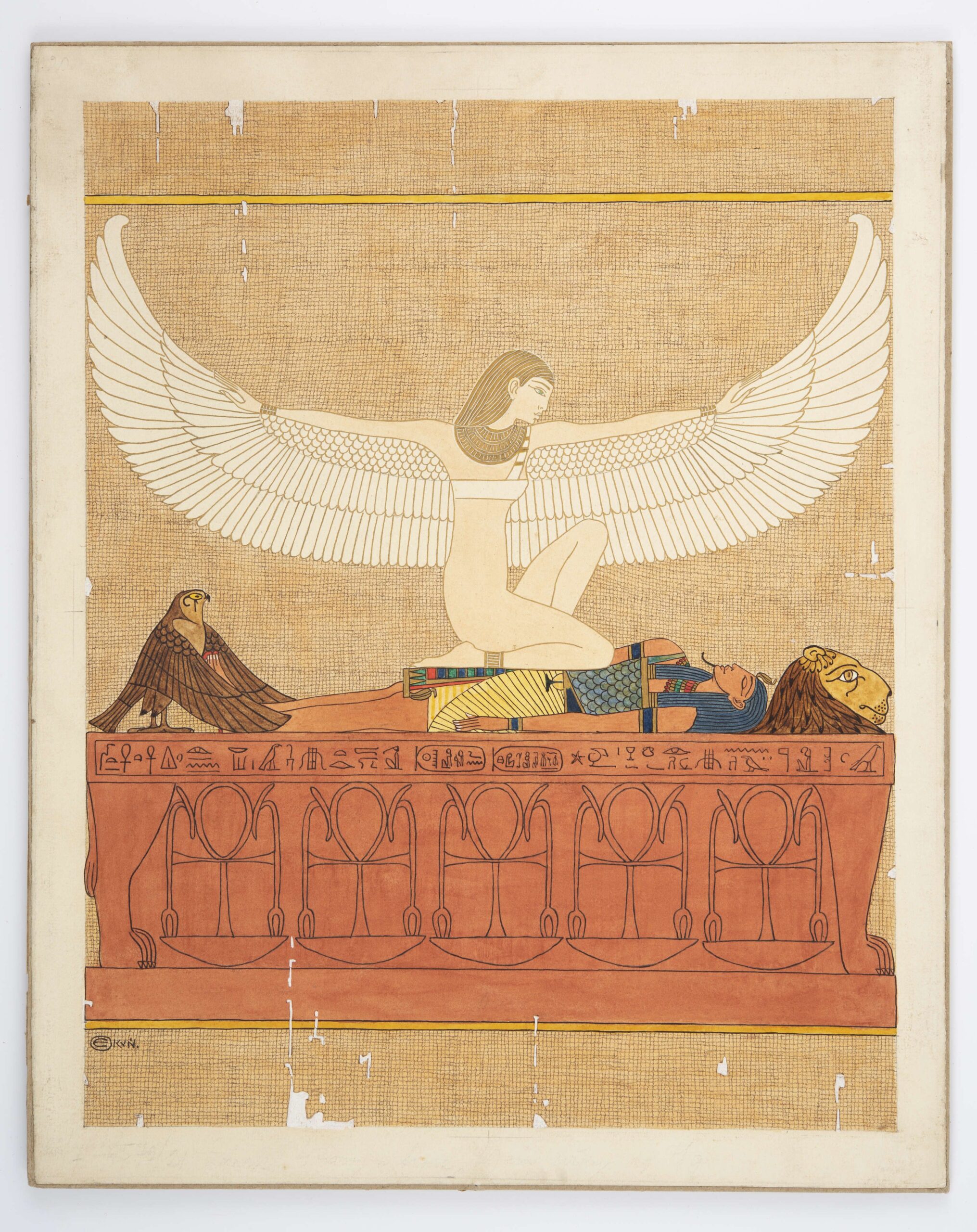 Symboliczna scena śmierci Ramzesa XIII. Mumia faraona leży na sarkofagu. U jego stóp ukazany jest sokół (symbol boga Horusa). Powyżej kobieta z szeroko rozpostartymi skrzydłami pochyla się nad zmarłym (prawdopodobnie to bogini śmierci Neftyda).