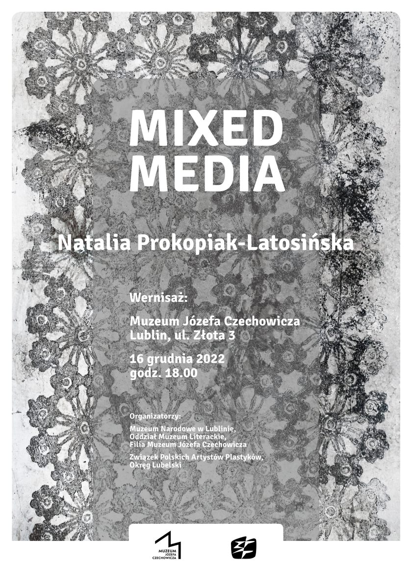 czarno biały plakat wystawy Mixed Media